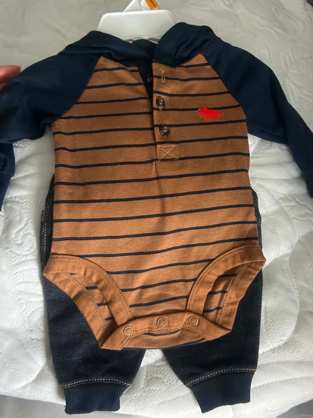 Carter's Brown & Navy Striped Hooded Baby One-Piece
